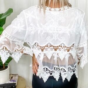 POL boho lace  crochet white sheer top size M/L
